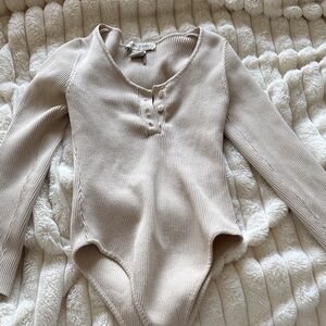 Light Beige Ribbed Henley Bodysuit - Grey & Sage